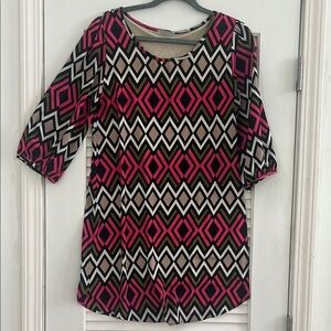 Geometric Patterned Women's Top - Pink, Black, Cream